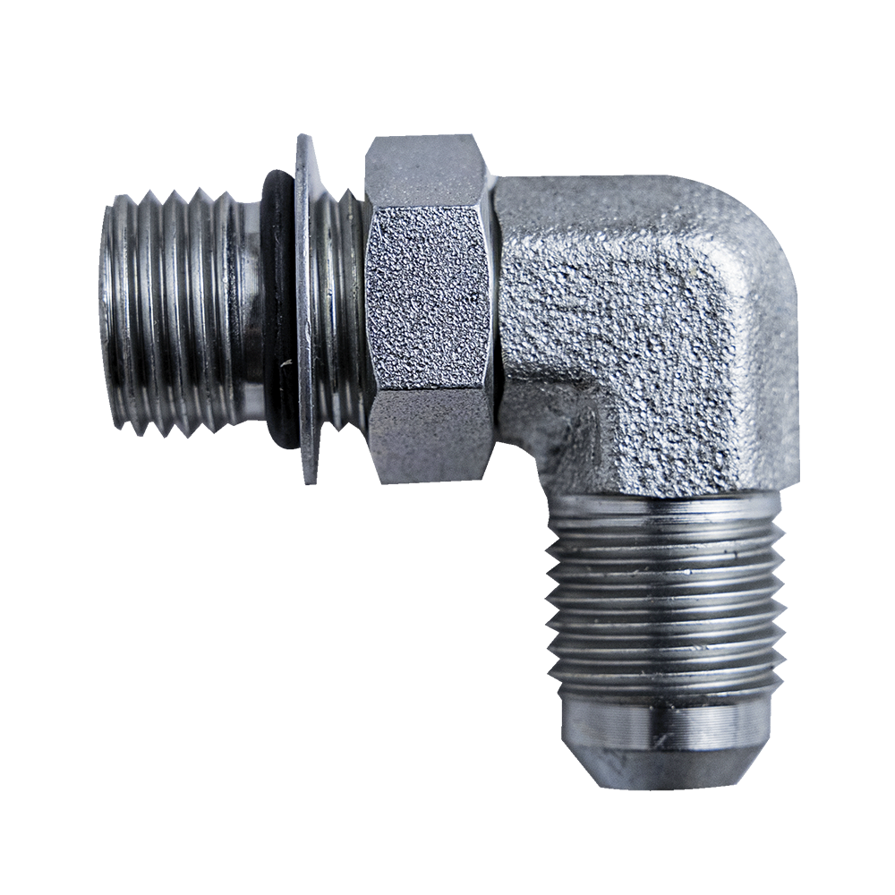 Elbow Fitting - 3/8" ORB Male (9/16"-18 SAE-6) & Male JIC 3/8" - 90° - Zinc Plated