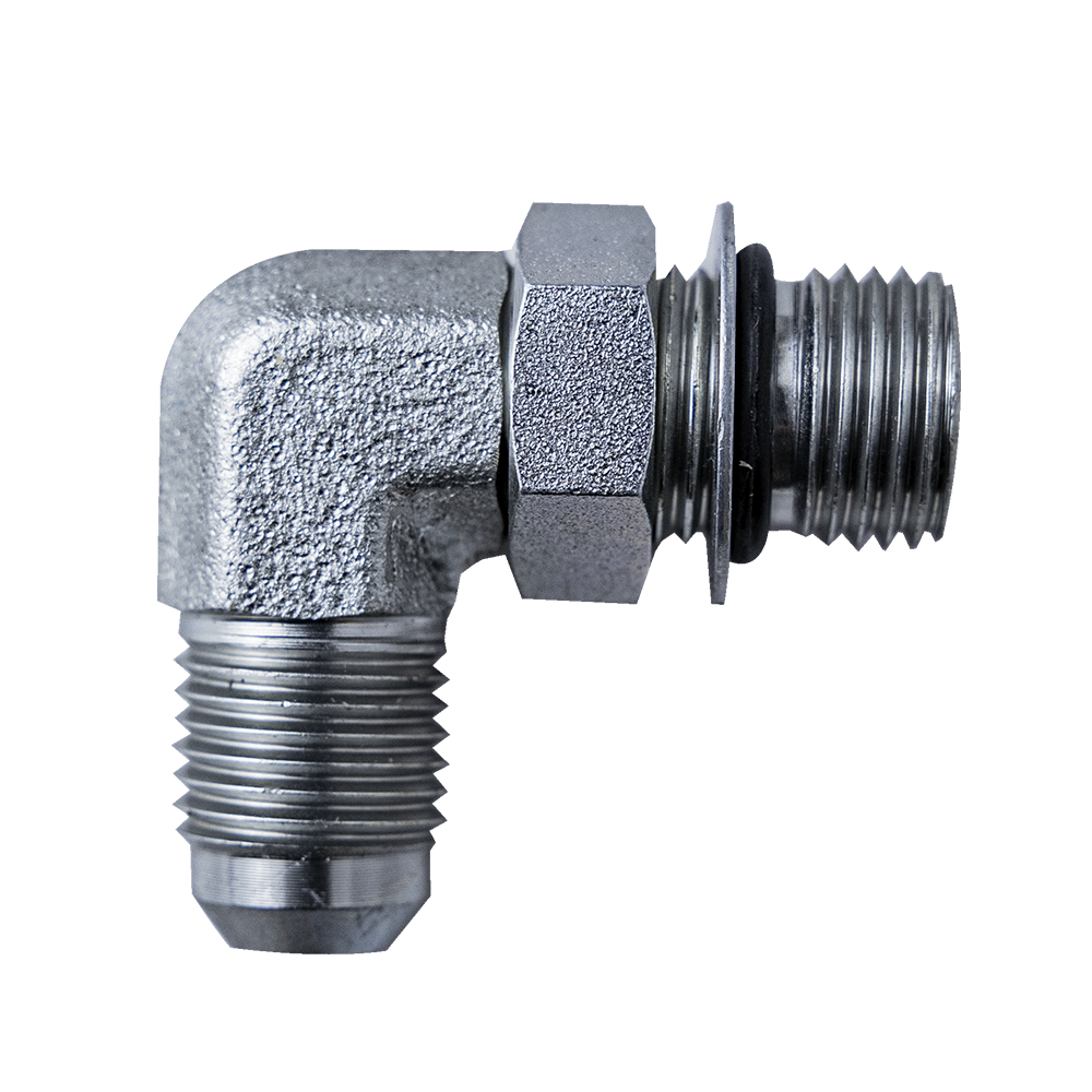 Elbow Fitting - 3/8" ORB Male (9/16"-18 SAE-6) & Male JIC 3/8" - 90° - Zinc Plated