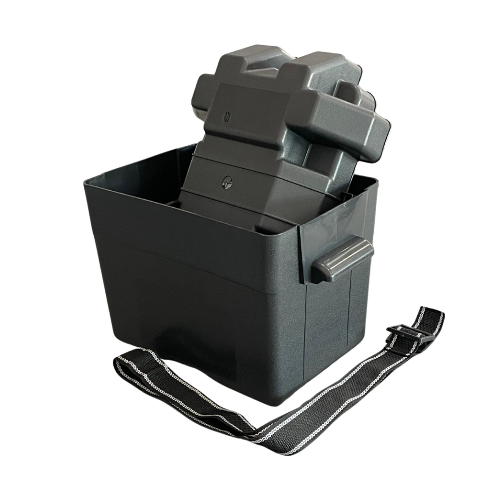 PLASTIC BATTERY BOX WITH ADJUSTABLE STRAP