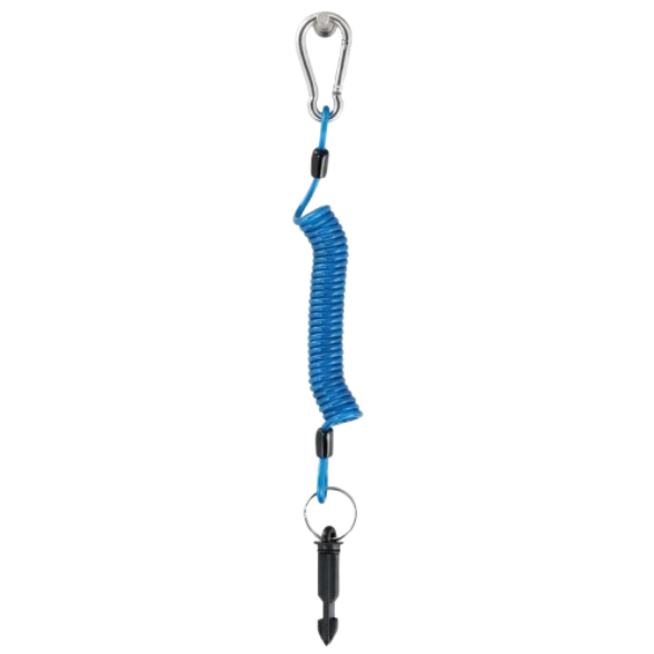 COILED BREAKAWAY CABLE 4' W/ STEEL SPRING SNAP AND PLASTIC KEY - BLUE