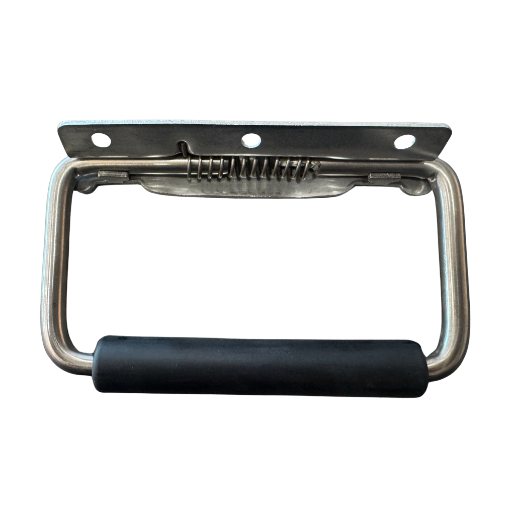 BISAGRA CROMADA (3 PERFORACIONES) CON MANIJA CON HULE NEGRO, 82X131MM