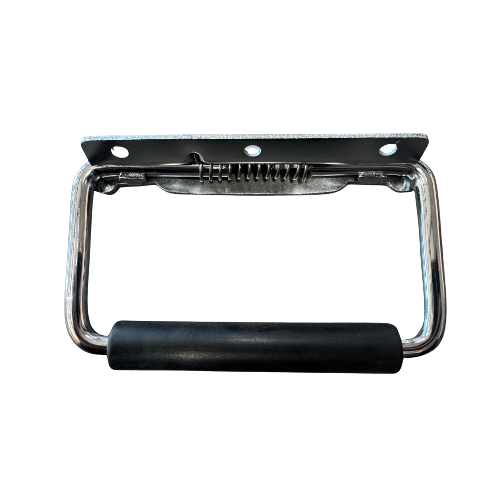 BISAGRA CROMADA (3 PERFORACIONES) CON MANIJA CON HULE NEGRO, 70X112MM