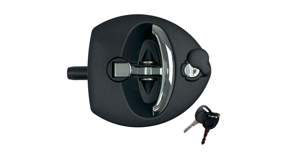 CERRADURA TIPO "U" NEGRO/CROMADO CON LLAVE, (SIN ORIFICIOS)