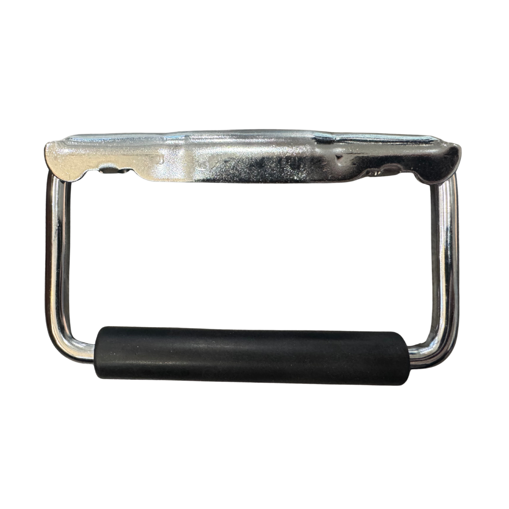 BISAGRA CROMADA (3 PERFORACIONES) CON MANIJA CON HULE NEGRO, 70X112MM