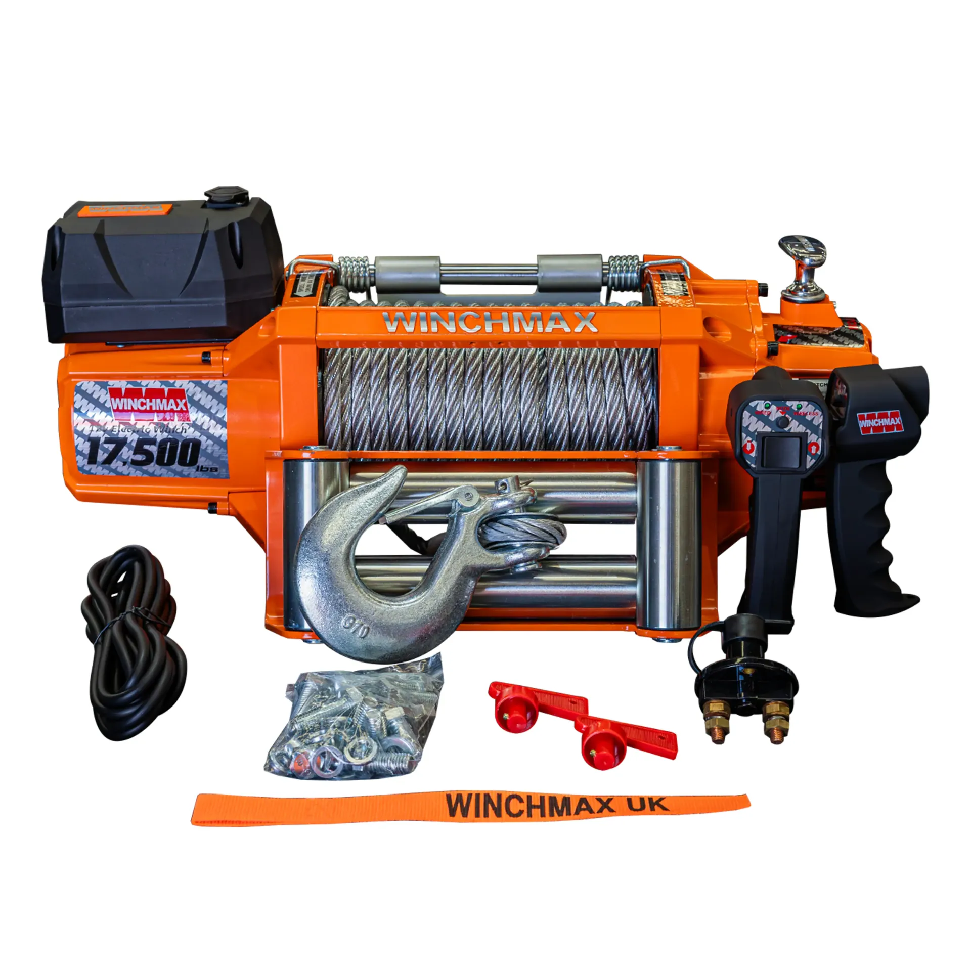 [GXEL-009002-C] WINCHMAX WINCH STEEL CABLE 65' - 17,500 LBS - 12V – ORANGE – C