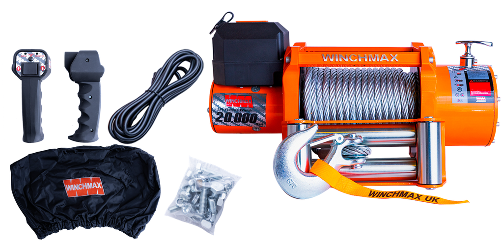 WINCH CON CABLE DE ACERO WICHMAX 65' – 20,000 LBS – 12V – NARANJA – C