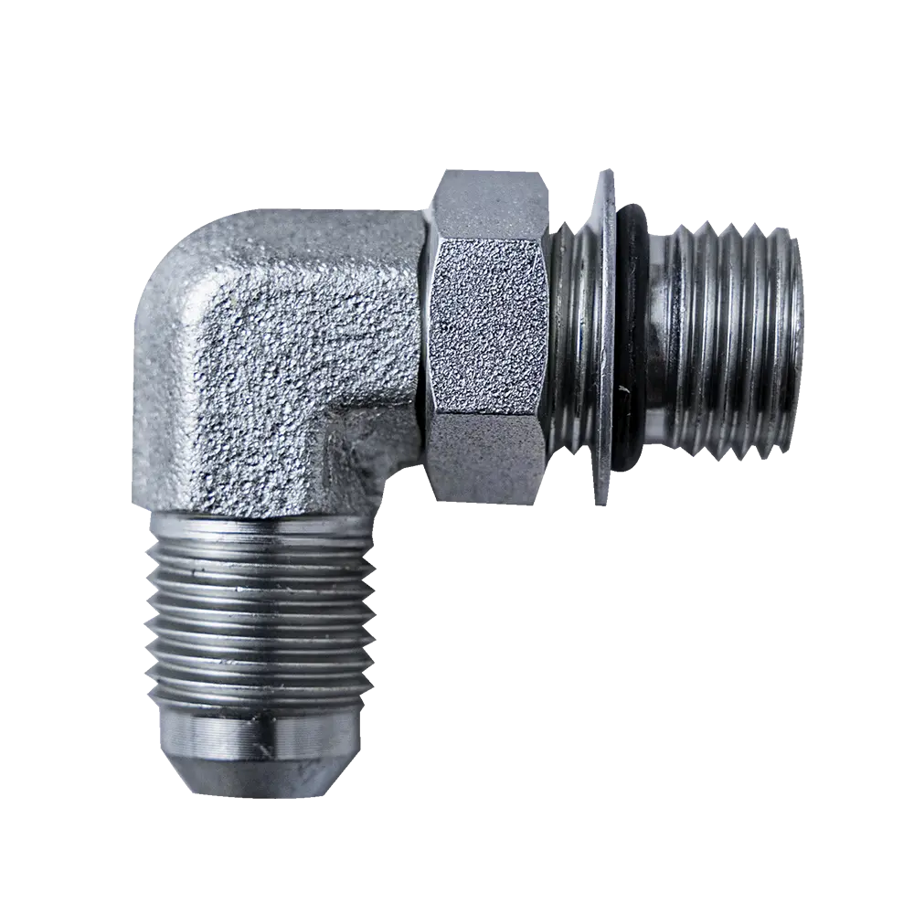 Elbow Fitting - 3/8" ORB Male (9/16"-18 SAE-6) & Male JIC 3/8" - 90° - Zinc Plated