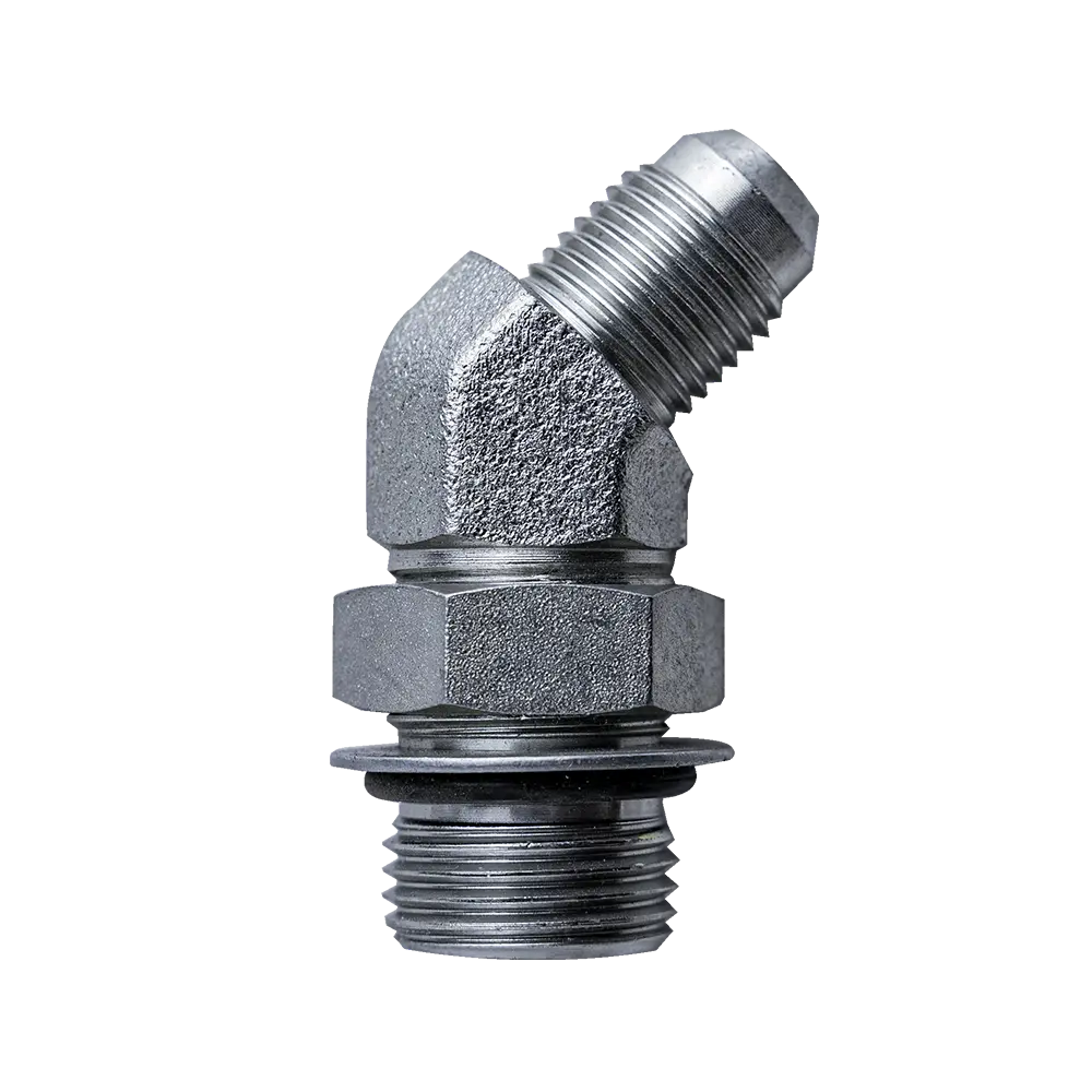 Elbow Fitting - 1/2" ORB Male (3/4"-16 SAE-8) & Male JIC 3/8" - 45° - Zinc Plated