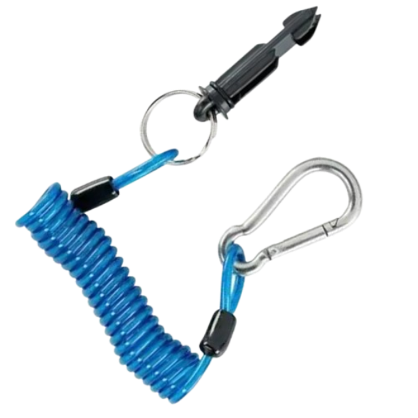 COILED BREAKAWAY CABLE 4' W/ STEEL SPRING SNAP AND PLASTIC KEY - BLUE