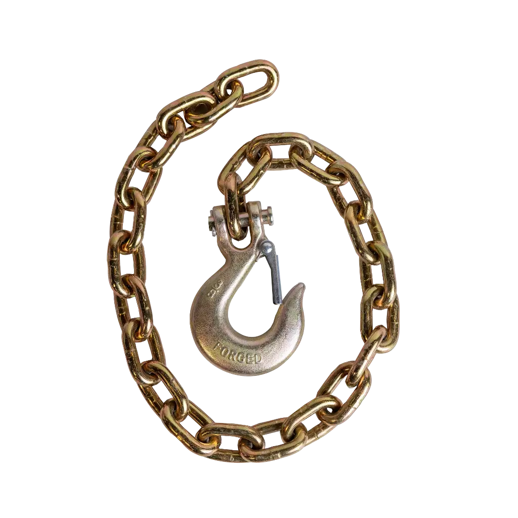 GR70 SAFETY CHAIN W/ CLEVIS HOOK 3/8" X 36" 26,400 LBS MBS - ZINC PLATED (GOLD)