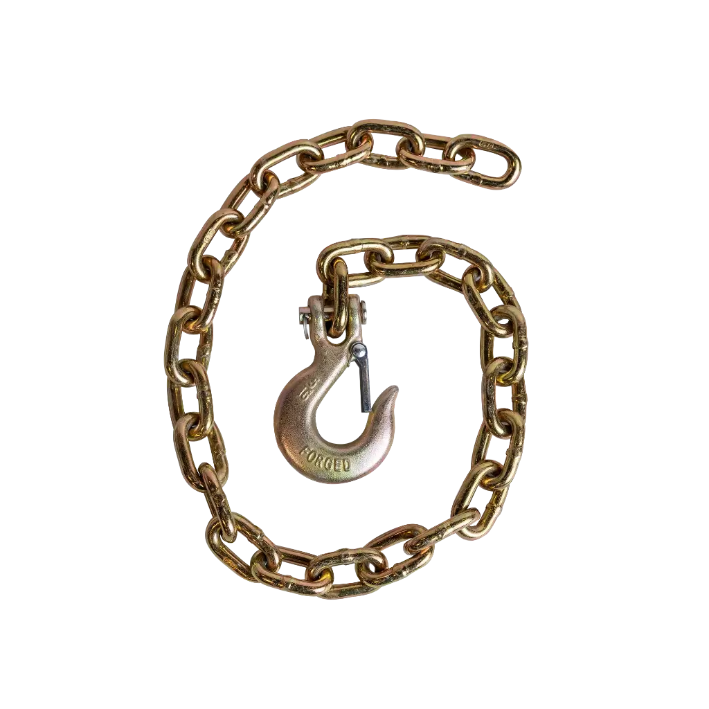 CADENA DE SEGURIDAD GR70 CON GANCHO CLEVIS 5/16" X 36" – MBS 15,800 LB – ZINCADA (GOLD)