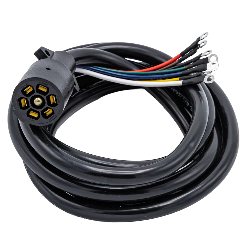 ARNES DE ENCHUFE UNIVERSAL DE 7 VIAS PARA REMOLQUE DE PARACHOQUES, 7' DE LARGO – NEGRO