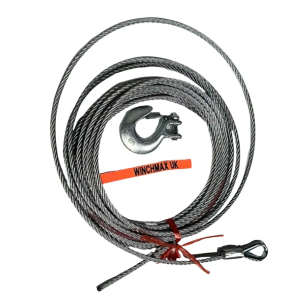 WIRE ROPE 12MM X 20M WITH 1/2" SILVER CLEVIS HOOK ICL. HAND SAVER STRAP, 17,500 LBS