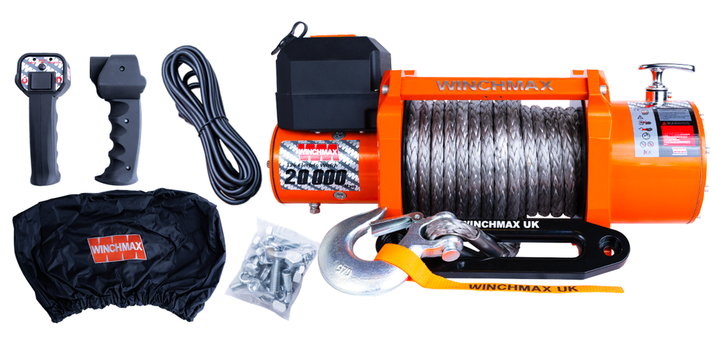 [GXEL-009006-T] WINCH CON CUERDA SINTETICA WICHMAX 65' – 20,000 LBS – 12V – NARANJA – T