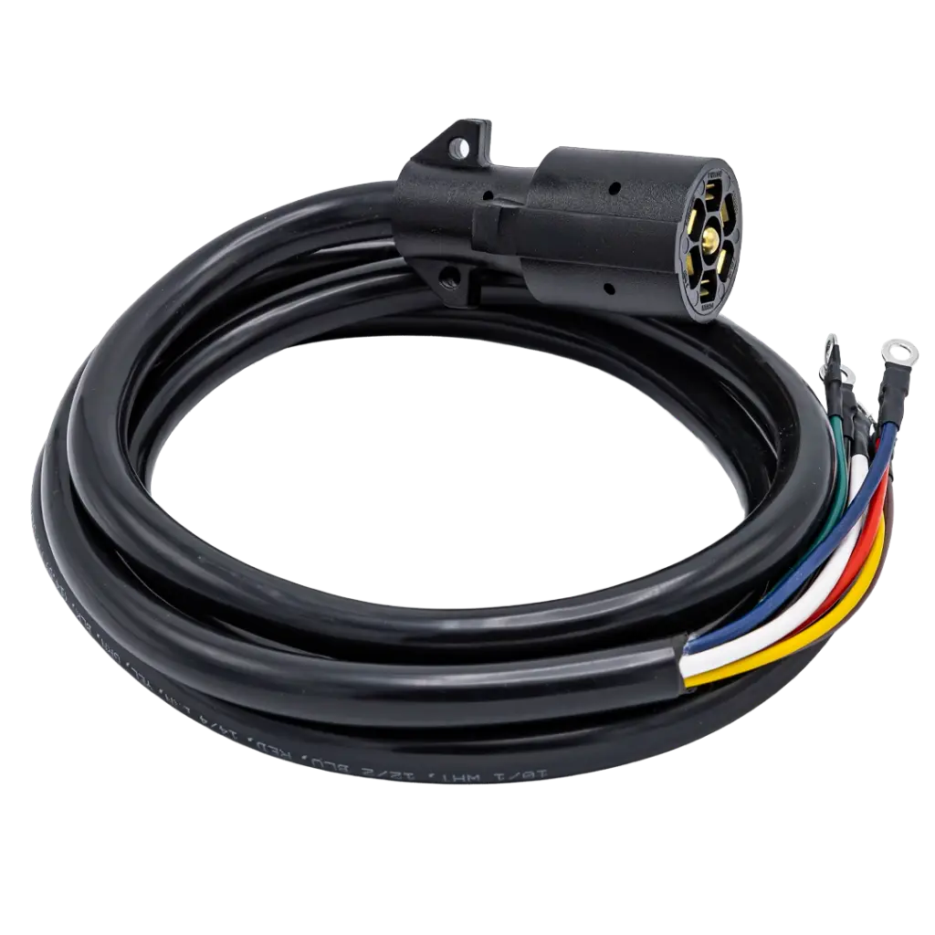 Universal 7-Way Plug Harness For Bumper Pull Trailer 7' Long - Black