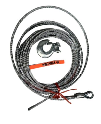 [GXEL-010001] WIRE ROPE 12MM X 20M WITH 1/2" SILVER CLEVIS HOOK ICL. HAND SAVER STRAP AND HOLE IN DRUM